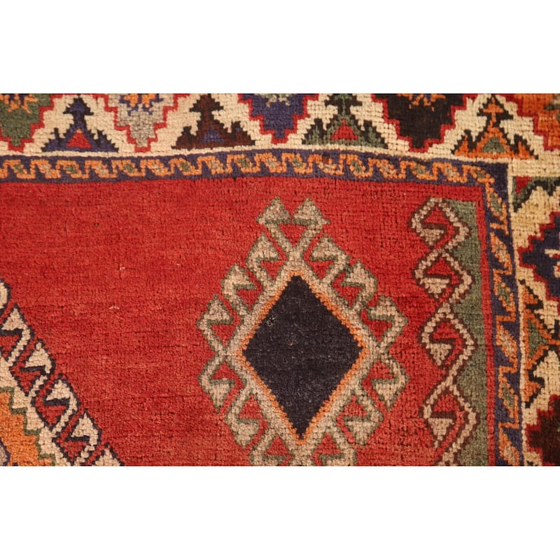 Geometric Shiraz Persian Vintage Accent Rug Hand-Knotted Wool Carpet - 3'4" x 4'11"