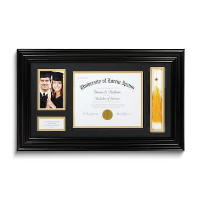 Curata Graduation 4x6 Photo Diploma and Tassel Black Frame with Quote By Thoreau