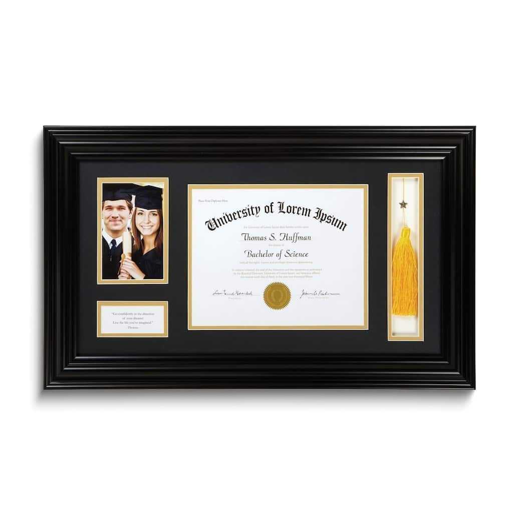 Curata Graduation 4x6 Photo Diploma and Tassel Black Frame with Quote By Thoreau