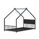 preview thumbnail 9 of 38, Metal House Floor Bed Frame with Roof and Colorful Lights