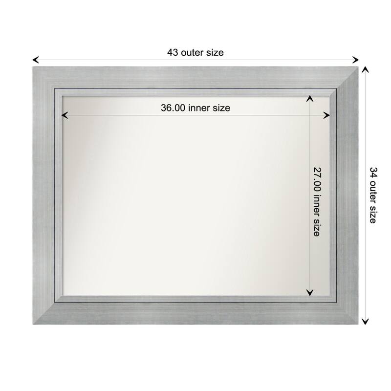 Romano Silver Framed Non-Beveled Custom Wall Mirror, Bathroom Vanity Mirror - Outer Size: 43.25 x 34.25