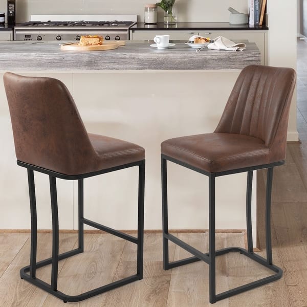 24" Swivel Bar Stools Set Of 2 – Round Backless Counter Stools With Leatherette Upholstery, For Kitchen Island, Breakfast Bar & Home Pub (Brown