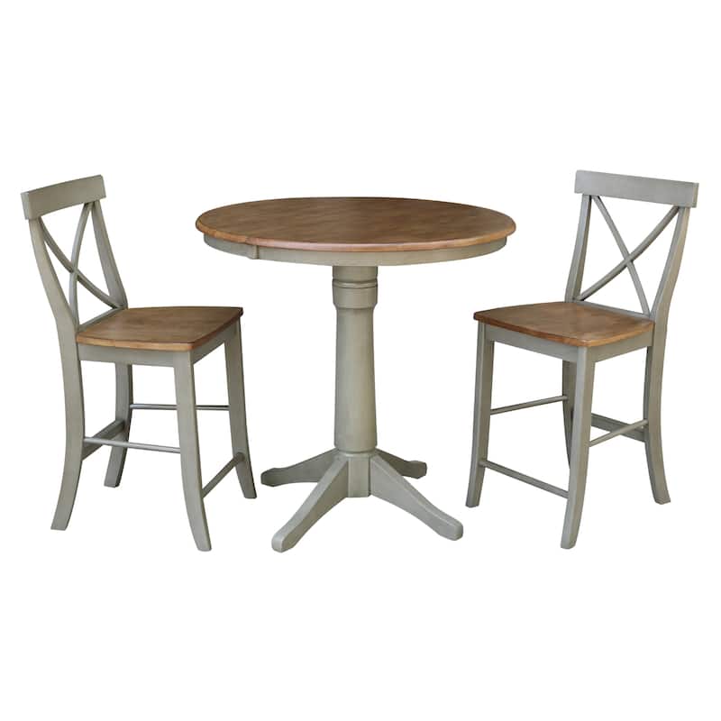 36" Round Extension Dining Table With 2 X-Back Counter Height Stools - Set of 3 Pieces