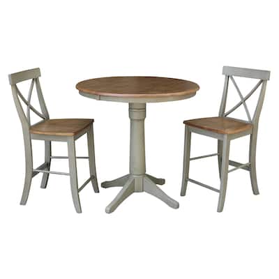 36" Round Extension Dining Table With 2 X-Back Counter Height Stools - Set of 3 Pieces