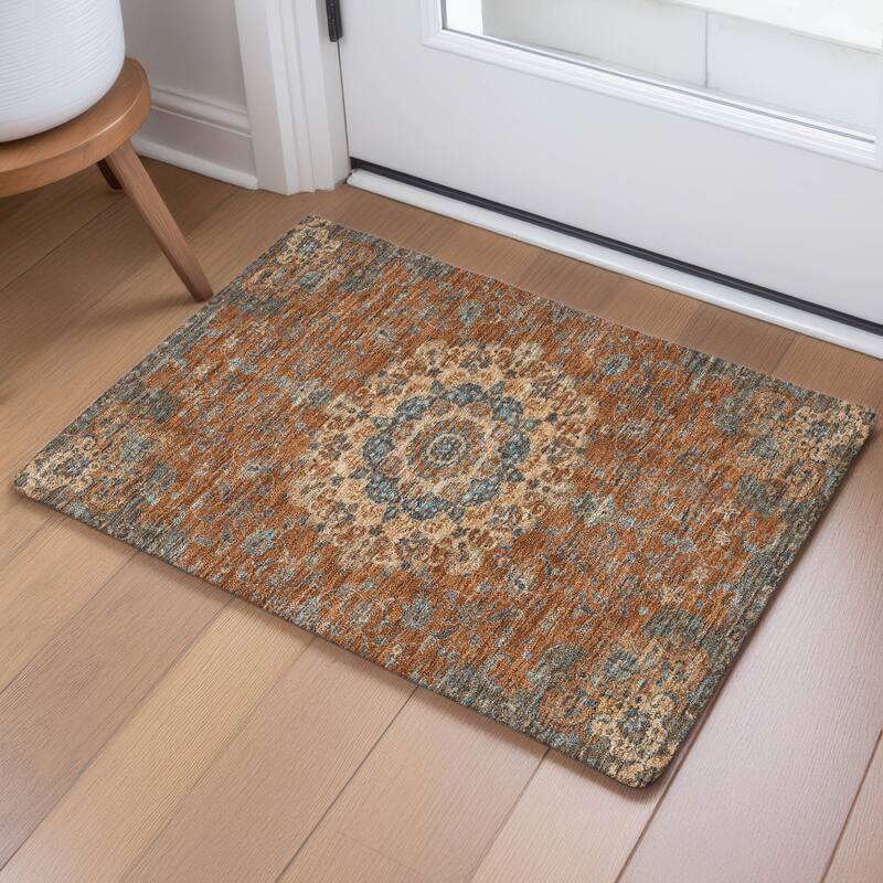 Machine Washable Indoor/ Outdoor Traditional Awaka Chantille Rug