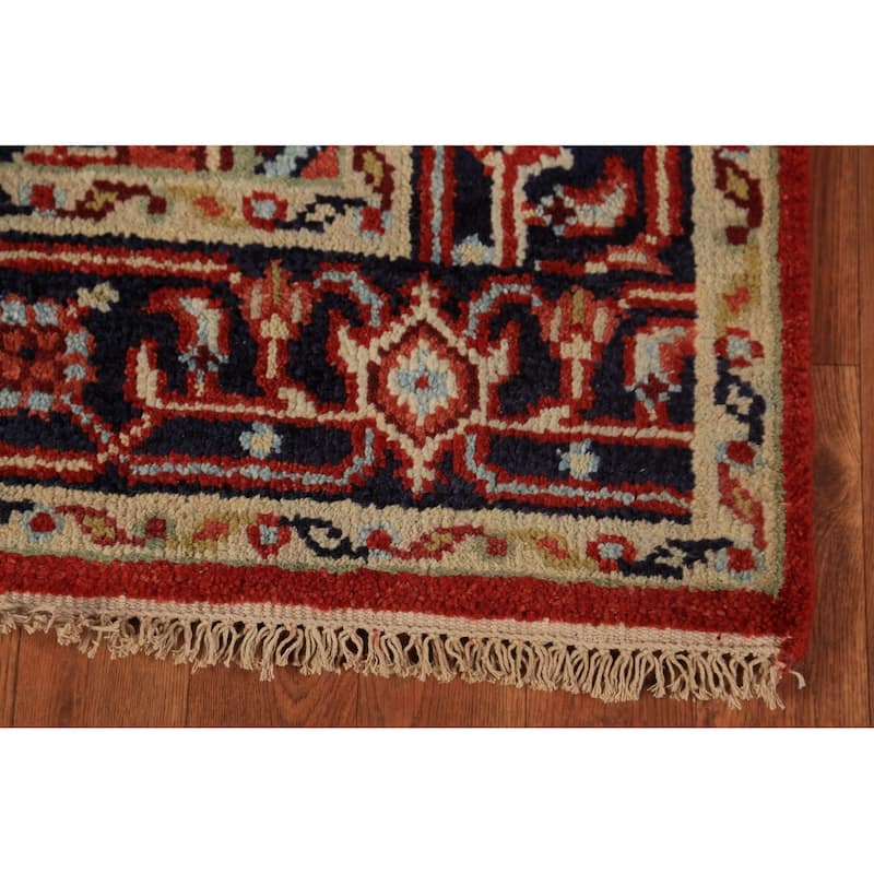 Geometric Heriz Serapi Oriental Rug Orange Handmade Wool Carpet - 4'0"x 5'10"