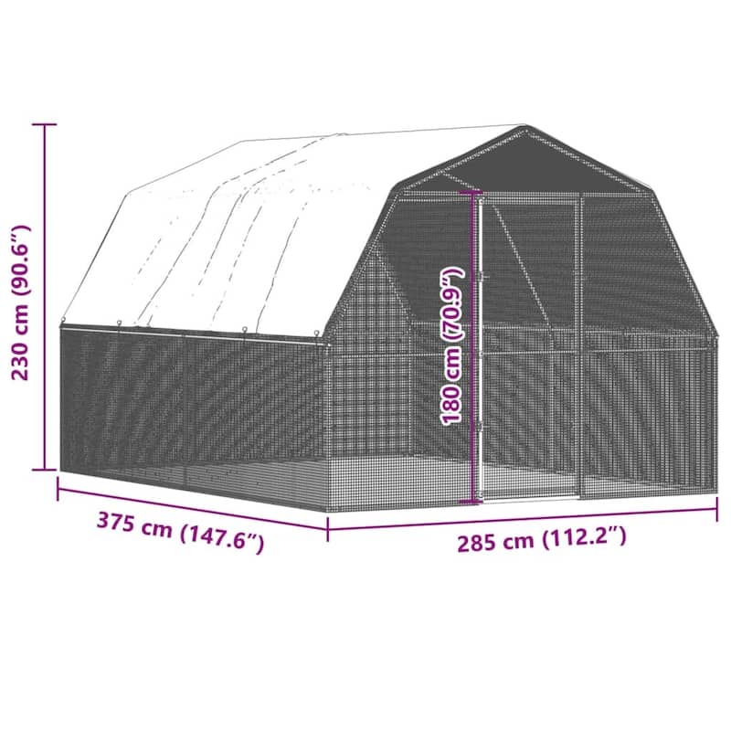 vidaXL Chicken Cage with Roof and Door Hen Coop Outdoor Silver Galvanized Steel