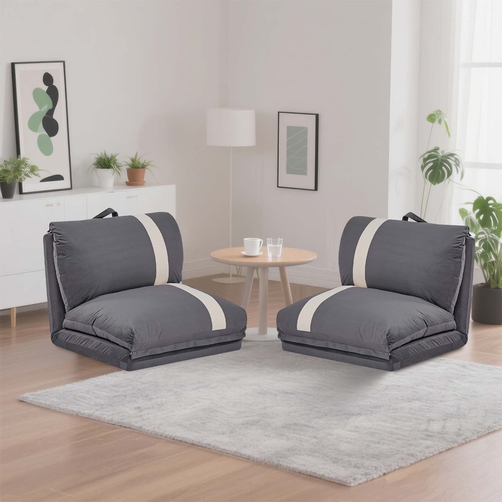 2-Piece Floor Sofa Bed with Adjustable Backrest, Sleeper Sofa with 5-Second Foldable, Upholstered Bean Bag Base & Pillow
