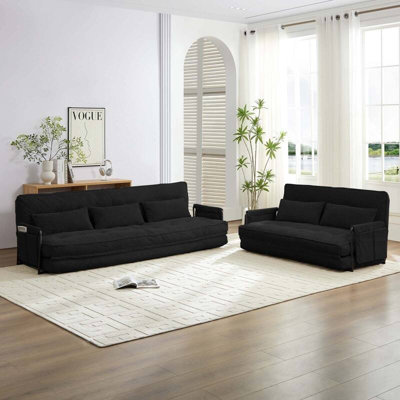 Mixoy Muti-Functional Folding Floor Sofa Bed,3-Seater with Loveseat Lazy Sofa,6 Position Adjustable Backrest - 3+2 - Black