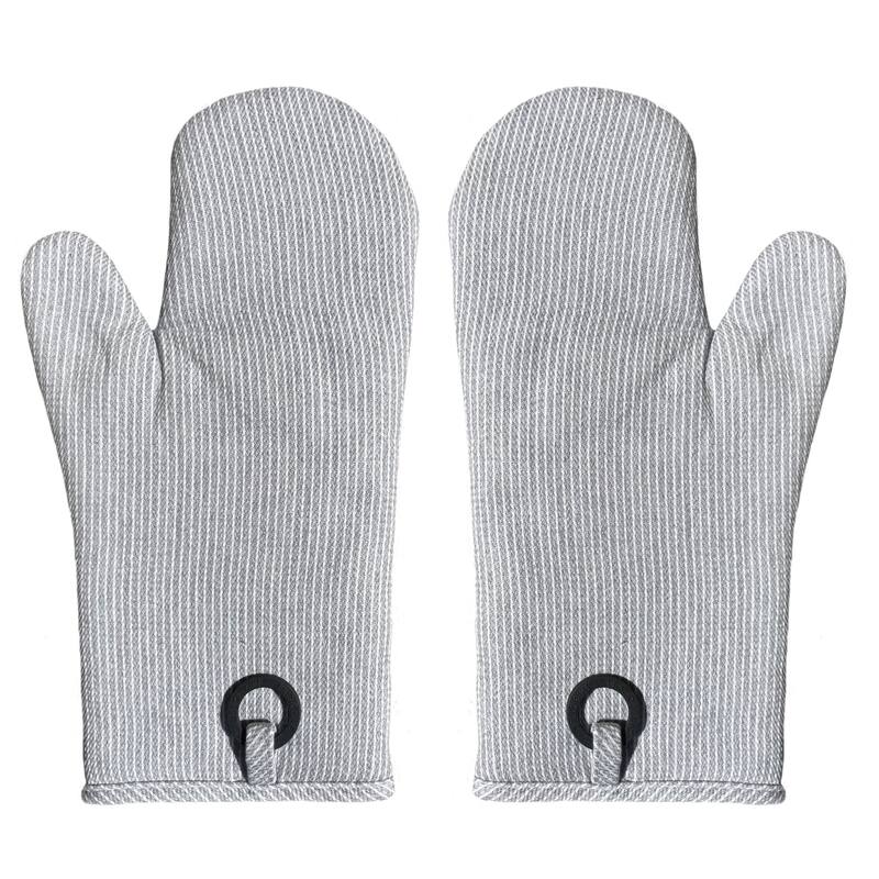 Grey Heat Resistant Thick Soft Quilted Lining Kitchen Oven Glove Mitts With Neoprene - 1 Pair