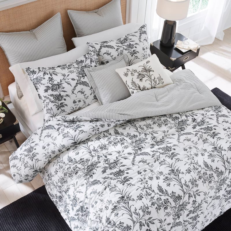 Laura Ashley Amberley Cotton Black Comforter Bonus Set