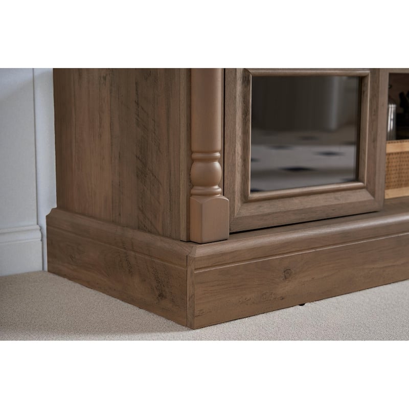 70 Inch Farmhouse Fireplace TV Stand for TVs up to 80 Inches, Media Console with Roman Column Design and LED Lights
