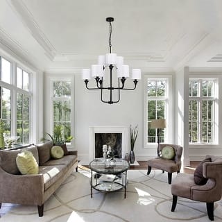 9-Light White Cylinder Shade Chandelier with Adjustable Chain