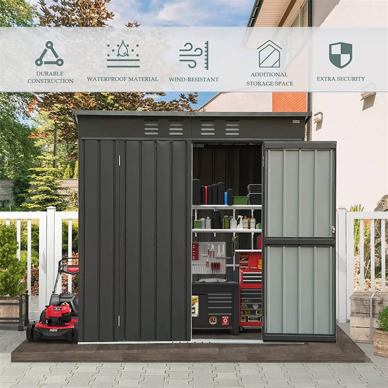 Outdoor 6x4 ft Metal storage shed with Double Door - Black