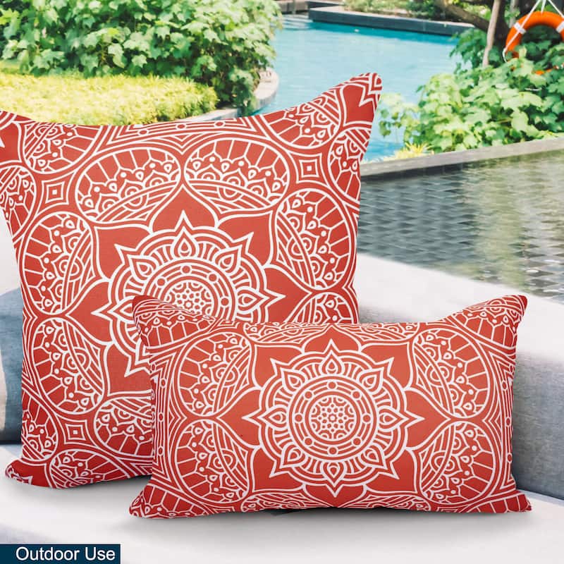 Decorative Indoor/Outdoor Reversible Throw Pillows with Insert (Set of 2) - Rust