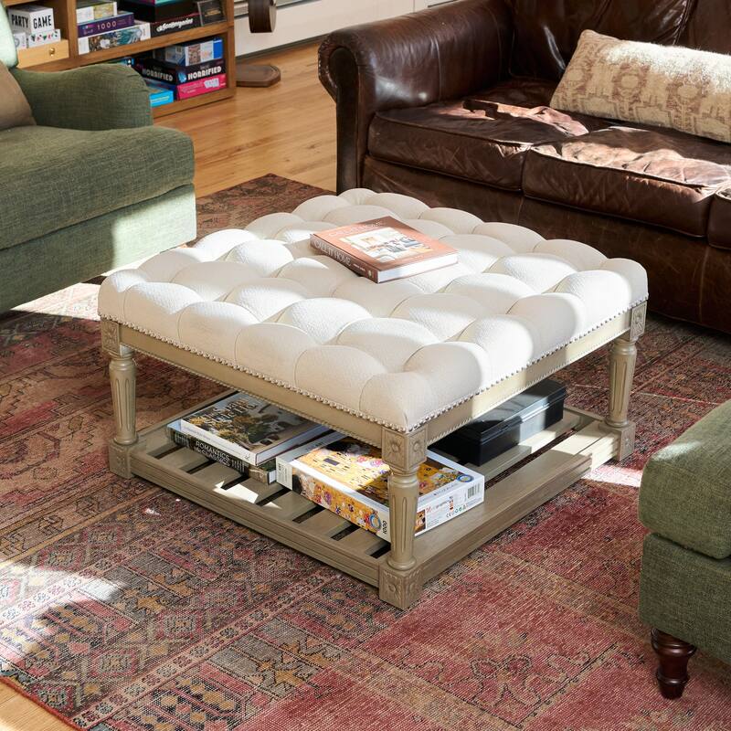 Maven Lane Mesa Square Upholstered Coffee Table - 19' x 33' x 33' - Aged Grey