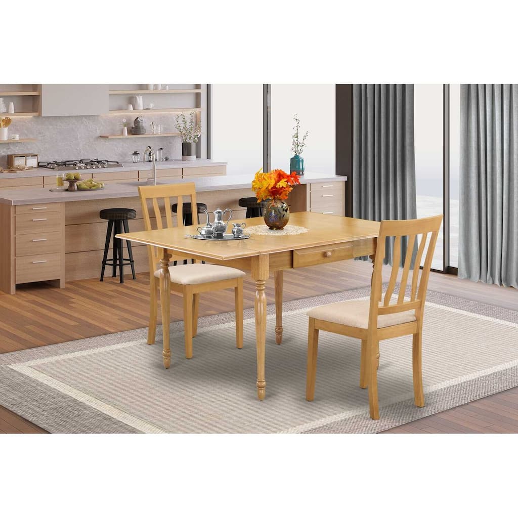 HomeStock 3-Piece Natural Brown Oak Finish Solid Wood Top With Dropleaf Dining Table Set