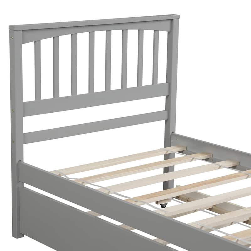 Elegant Twin Size Platform Bed Frame with Trundle, Solid Pine Wood, Sturdy Construction, and Maximized Space, for Bedrooms