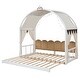 preview thumbnail 30 of 56, Wood Twin Size Bed Frame with Arched Roof, Floor Bed with Light and Curtain, Pull-out Kids Bed for Girls Boys Bedroom