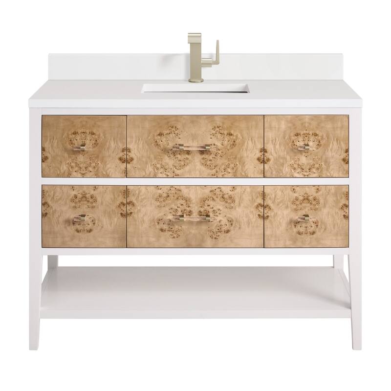 James Martin Vanities D804-V48-1WZ Olena 48" Single Basin Wood Vanity - Polished White / Light Mappa Burl - Painted