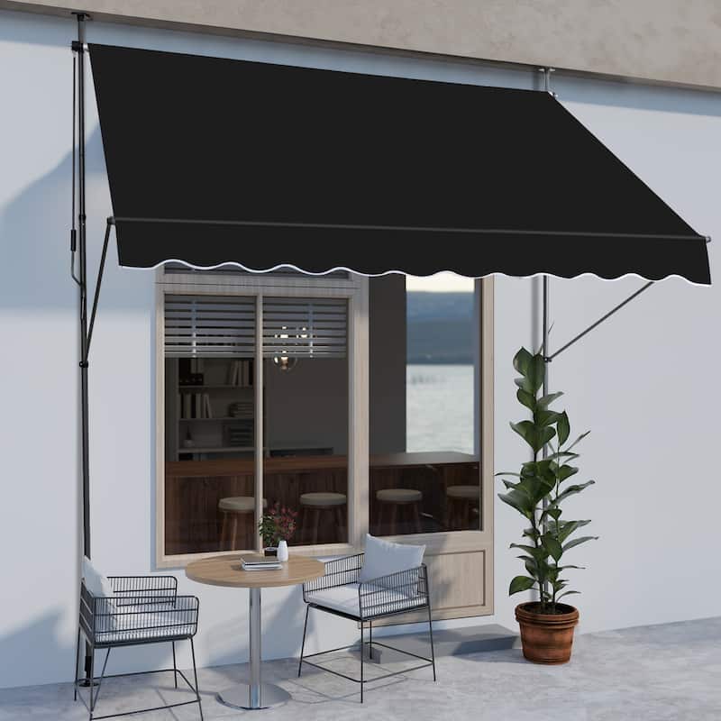 Retractable Patio Awning with 180g PU-Coated Polyester Fabric Aluminum and Steel Frame Adjustable 0 to 90 Degrees