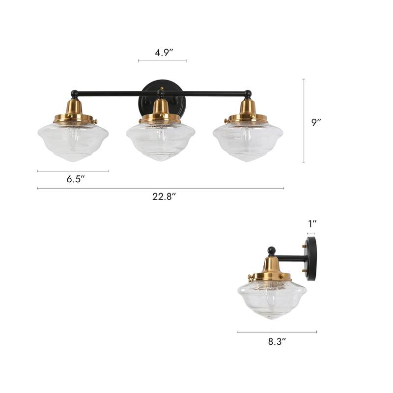 1/2/3/4-Light Modern Black Gold Bathroom Vanity Light Schoolhouse Glass Wall Sconce