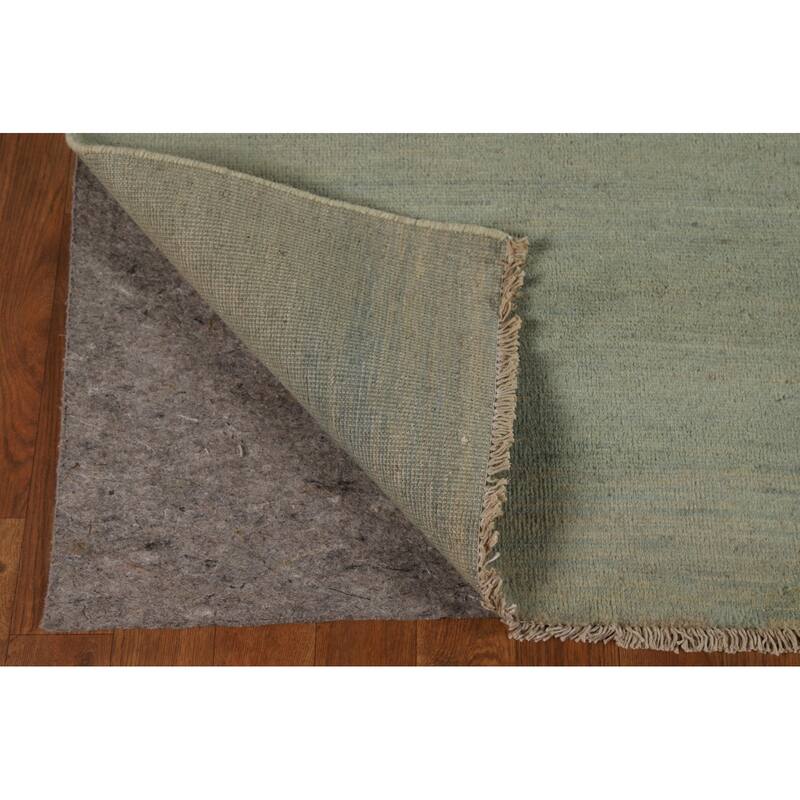 Modern Gabbeh Oriental Area Rug Hand-Knotted Solid Green Wool Carpet - 6'7" x 9'6"