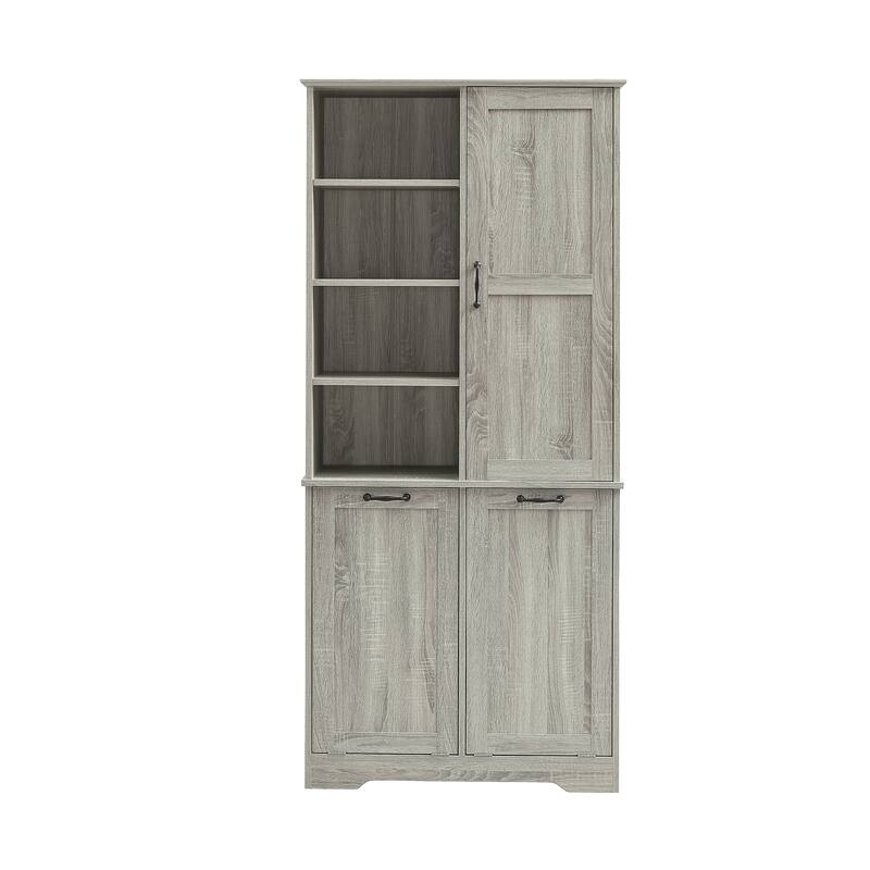 Bathroom Storage Cabinet with Doors and Drawers, Tilt-Out Laundry Hamper, Freestanding Style, Open Shelve, Adjustable Shelf