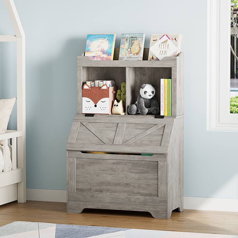 Kids Bookshelf, Toy Storage Organizer with Flip-Top Lid and Cubby
