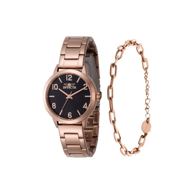 Invicta Women's 47272 Wildflower Quartz 3 Hand Black Dial Watch - Rose Gold