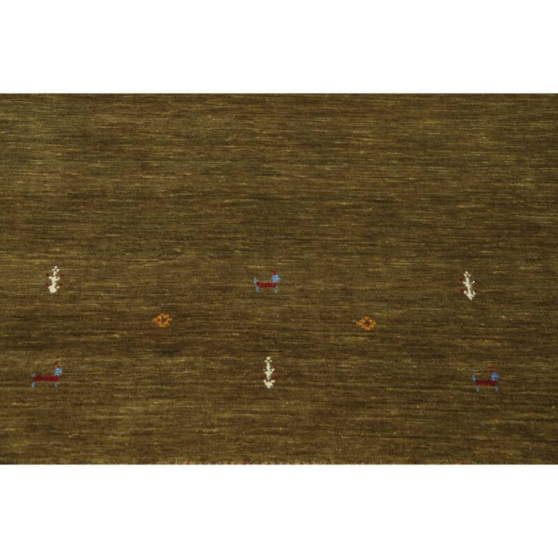Hand Knotted Oriental 100% Wool Carpet Tribal Animal Pictorial Green Gabbeh Area Rug - 5' 10'' X 5' 11''