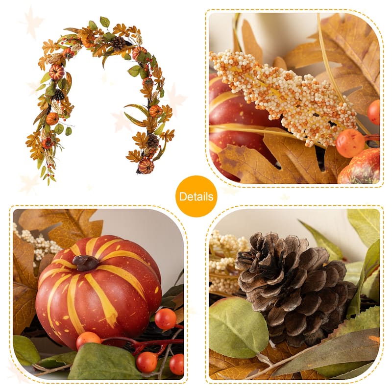 Glitzhome Fall Pumpkin Leaf Pine Cones Floral Swag Wreath Garland Thanksgiving Decor