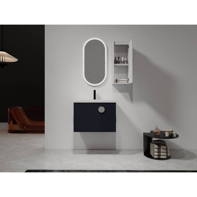 Modern Wall-Mounted Bathroom Side Cabinet with Soft-Close Doors, Floating Design, 6 Storage Compartments, 12-Inch Width
