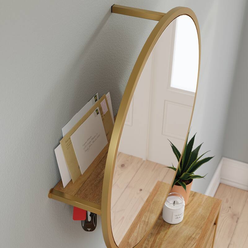 Wood Wall-Mounted Shoe Cabinet with Mirror, Brown - 30.24"W x 10.12"D x 44.02"H