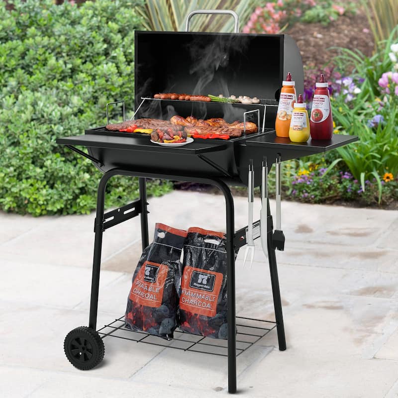 Royal Gourmet CC1624 Barrel Charcoal Grill with Side & Front Shelves