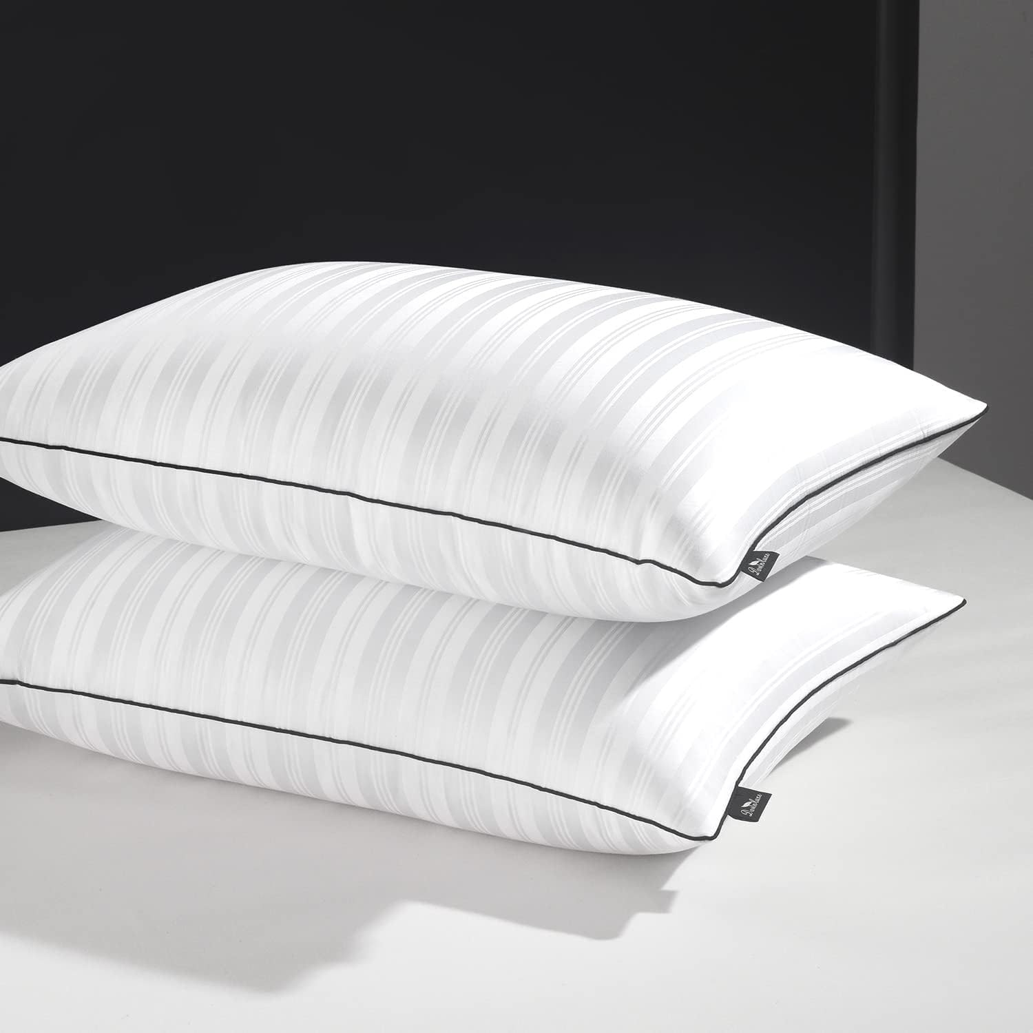 2 Piece Luxury Bamboo Shell Feather Pillows Classic Vertical Stripes Queen