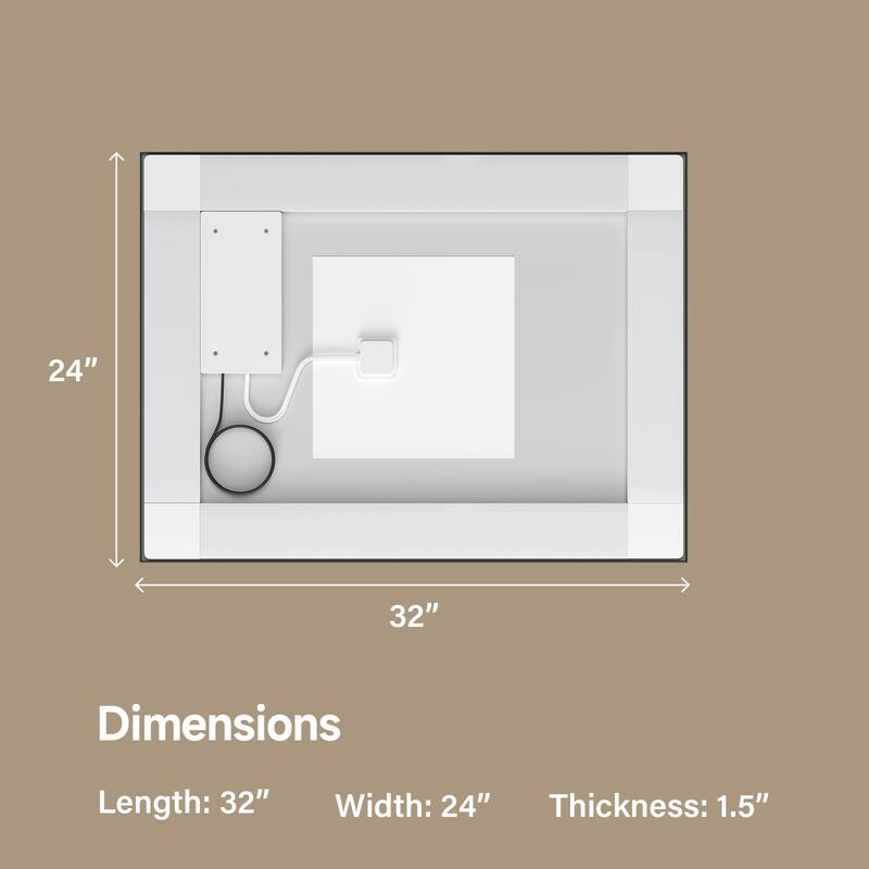 Black LED Bathroom Mirror with Tempered Glass, Anti-Fog and Dimmable