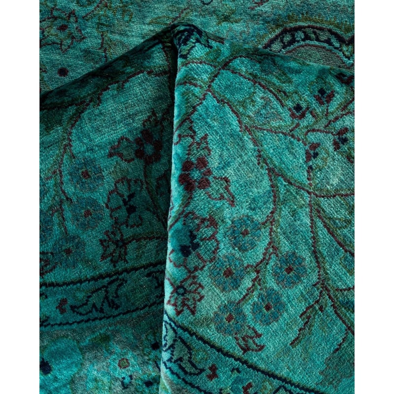 Overton Hand Knotted Wool Vintage Inspired Modern Contemporary Overdyed Blue Round Area Rug - 5' 8" x 5' 9"
