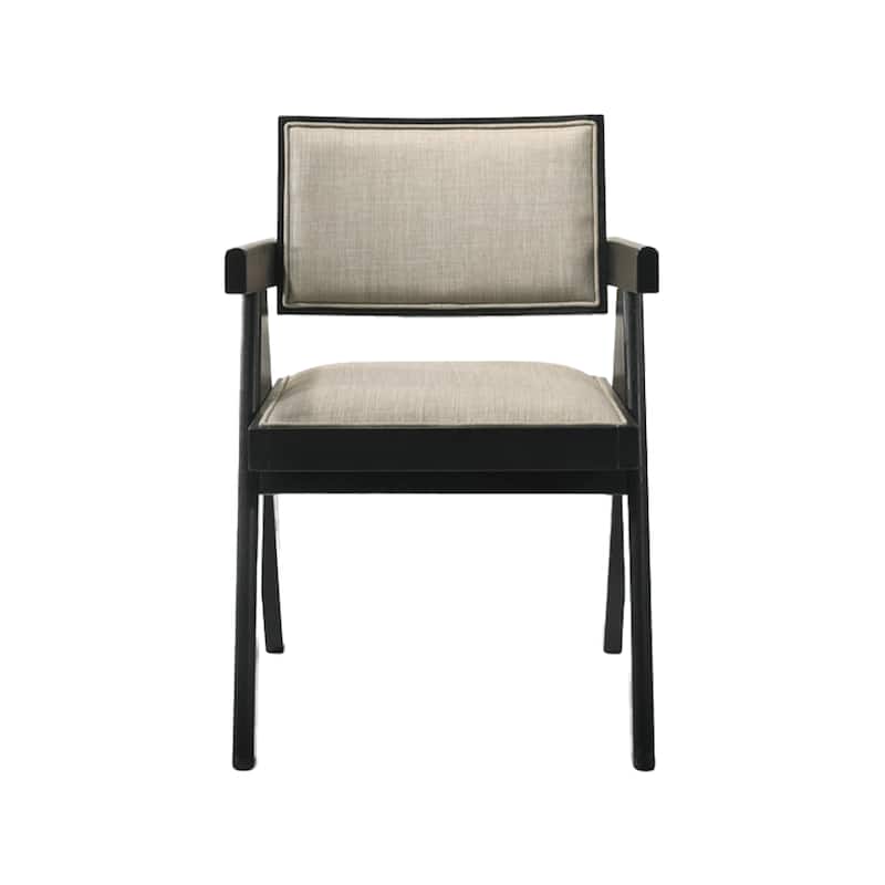 Bili 21 Inch Dining Armchair Set of 2, Open Back, Beige Upholstery, Black