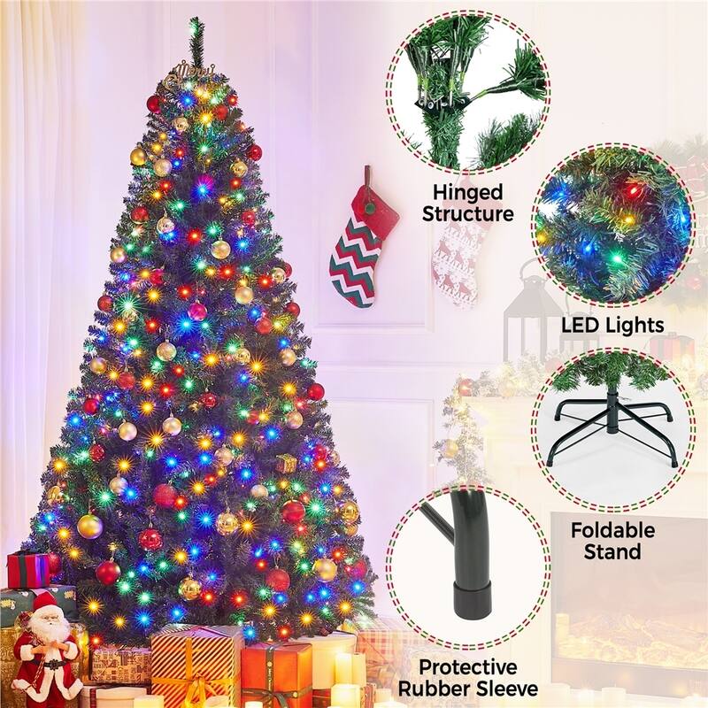 Yaheetech Pre-lit 4.5ft/6ft/7.5ft/9ft Spruce Artificial Christmas Tree with Foldable Stand, Green