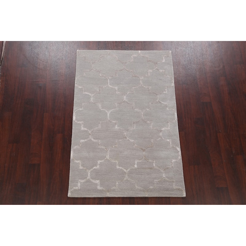 Modern Wool/ Silk Trellis Oriental Home Decor Area Rug Hand-Tufted - 4'0" x 6'0"