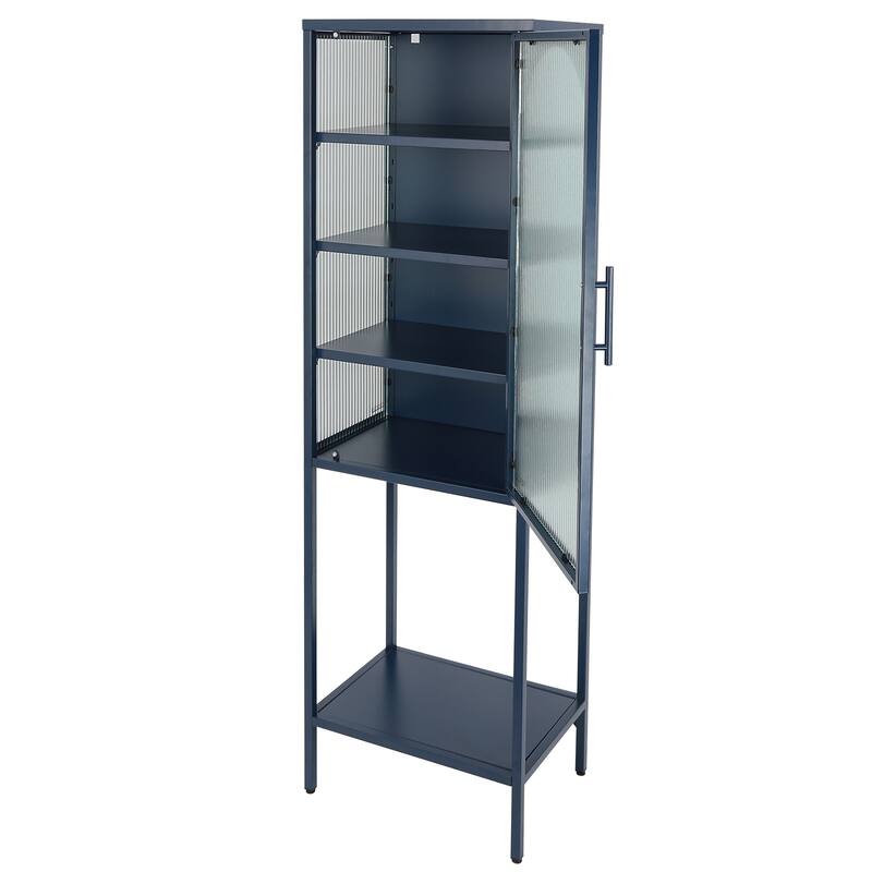 Tempered Glass High Cabinet with Arched Door Adjustable Shelves and Feet Anti-Tip Dust-free Fluted Glass Kitchen Credenza