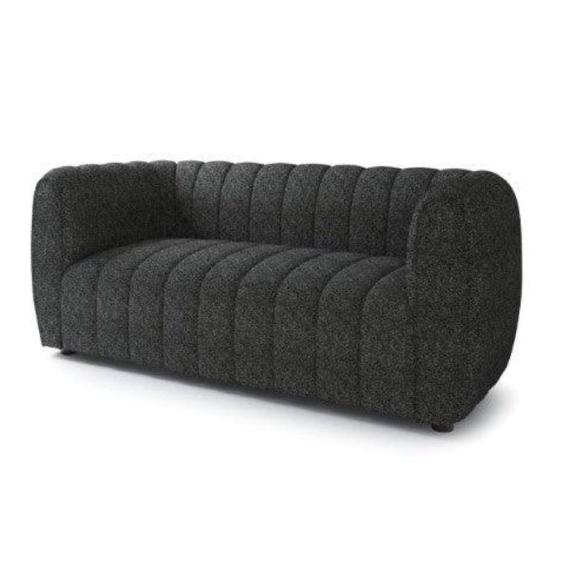 Hery Loveseat, 65 Inch, Black Boucle, Vertical Channel Tufted Details
