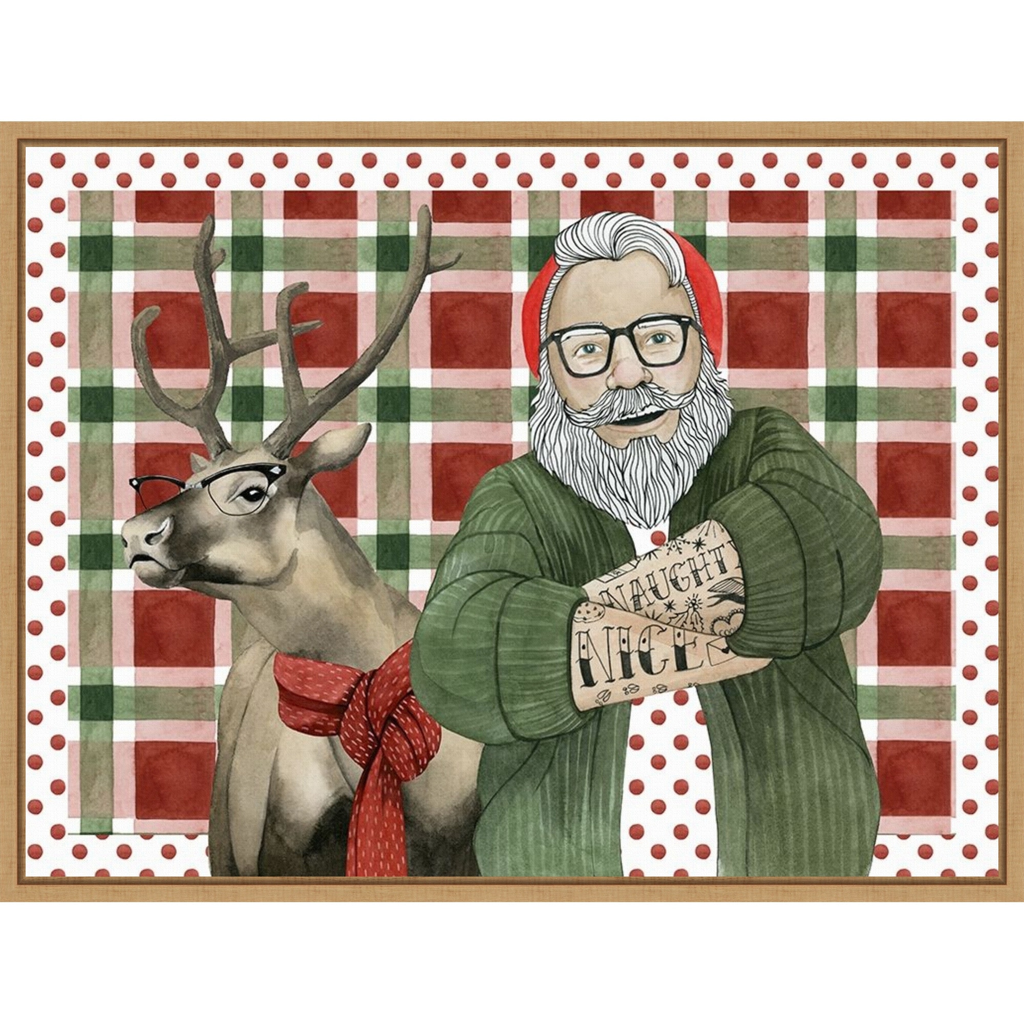 Hipster Santa Collection A by Grace Popp (30 x 23 in.), Framed Canvas Wall Art Print - Sylvie Natural