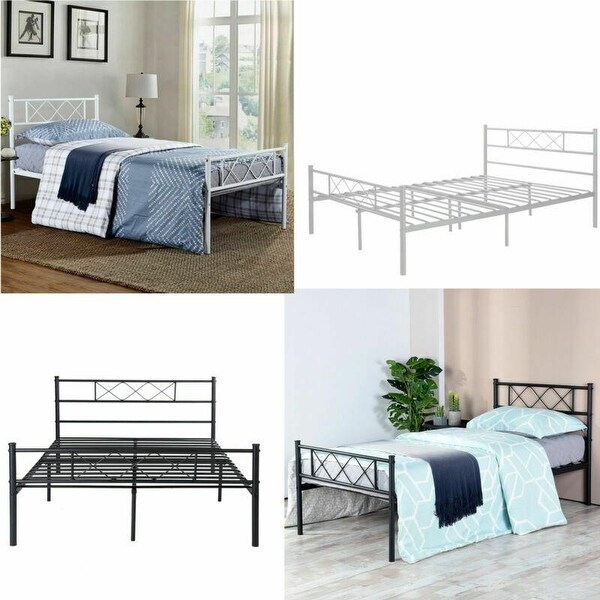 Twin/Full Size Easy Set-up Premium Metal Bed Frame Platform Mattress Foundation with Headboard ,Multiple Colors.