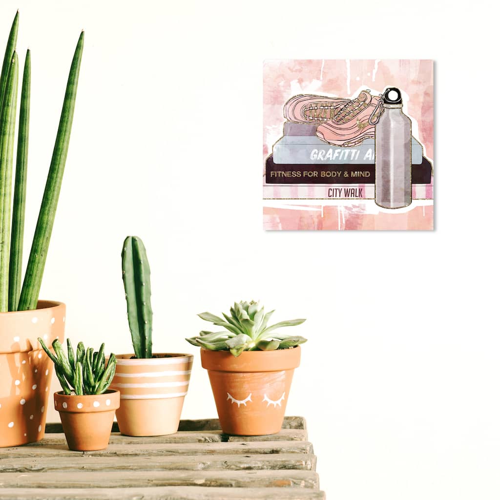 Wynwood Studio Canvas Fashion and Glam Sneakers on Books Pink and Light Pink Glam Wall Art Canvas Print