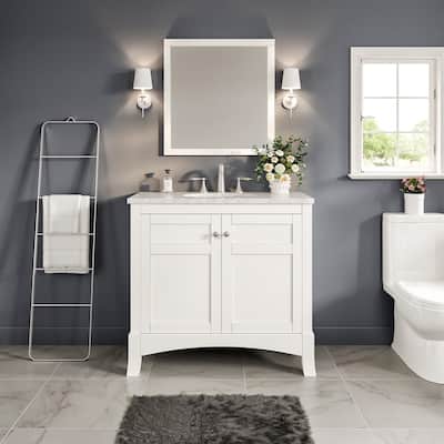 New York 30" White SS Bath Vanity with Carrara Marble Top & Undermount Sink