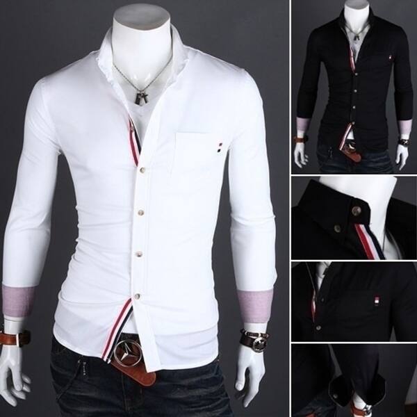 Shop Black White Classic Men Shirt Fashion Long Sleeved Shirt