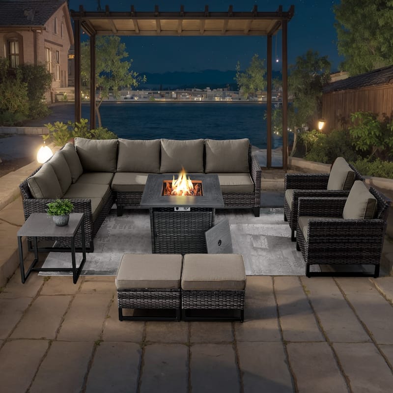 Pocassy Outdoor Patio Funiture Conversation Sofa Set - Grey - Grey
