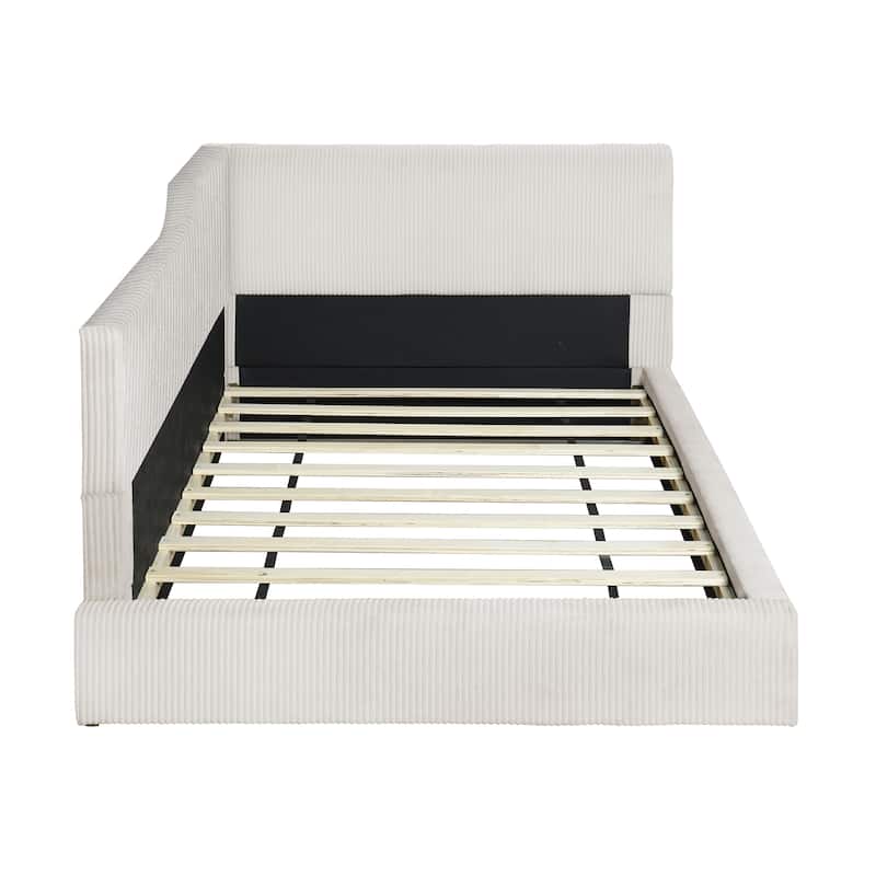 Full Size L-Shaped Upholstered Daybed with Corduroy Fabric, Modern Design, Spacious Seating, and Sturdy Construction